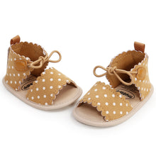 Load image into Gallery viewer, Adorable and stylish, Roma khaki Sandals come in a variety of colors to keep your little one looking adorable. Perfect for newborns and toddlers up to 18 months old, these sandals are sure to complete any outfit. Upper Material: PU Leather Outsole Material: Cotton Heel Type: Flat
