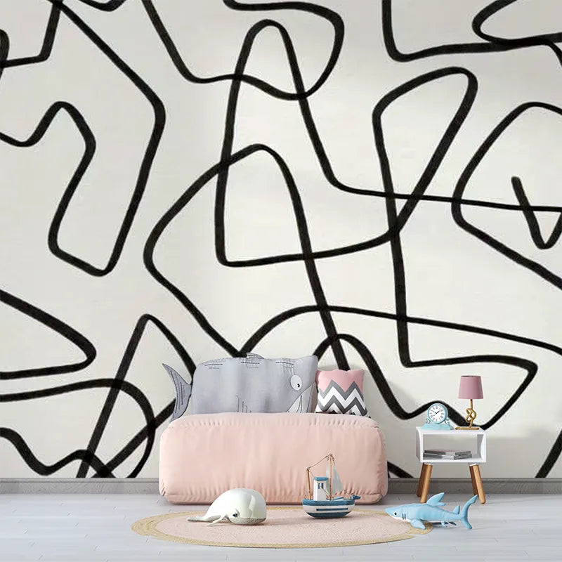 Transform your kid's bedroom into an art museum with this abstract black and beige mural. Crafted with thick, natural paint, this statement-piece mural is fire-, water-, and mold-proof, plus formaldehyde-free - all the while keeping your little ones safe and the planet happy. Installation requires some glue-paste (not included) and a few hours of creative fun. Your kid's room just got extra special!