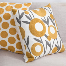 Load image into Gallery viewer, Decorate your children&#39;s bedroom with this stylish yelow and grey geometric floral pillow cover! It is crafted to be soft and comfortable while being stylish enough to be a great addition to the room. Its embroidered daisy pattern adds a touch of sophistication to your nursery or kids&#39; bedroom.   Size: 17.71. x 17.71 inches (45cm x 45cm)
