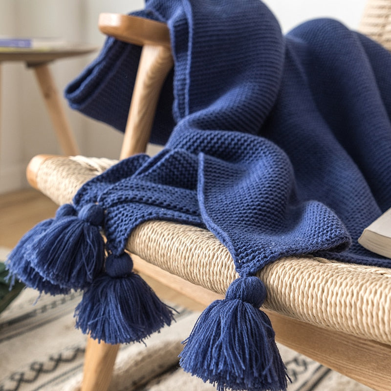 Cozy up your little one with this super comfortable navy blue throw blanket. Knitted from the softest materials, its luxurious texture will have your kids dreaming peacefully. Make bedtime extra special with this delightful blanket. Cuddle up and enjoy sweet dreams!  Size: 50 x 62 inches (130cm x 160cm) Material: High Quality Acrylic Machine wash colors separately wash in cold water, gentle cycle, tumble dry low, low iron