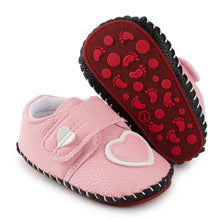 Load image into Gallery viewer, Indulge your little one with these adorable Pink Heart Baby Shoes! Perfect for infants, these shoes are both comfortable and stylish. Featuring a soft, breathable design and a non-slip rubber bottom, they&#39;re the perfect choice for prewalkers. Lightweight and anti-slip, these shoes are a must-have for your little angel&#39;s wardrobe. Order now and see for yourself!
