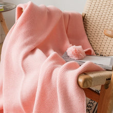 Load image into Gallery viewer, Bring the warmth of cozy comfort into your kid&#39;s bedroom with this soft, pink knitted throw blanket! Crafted from light weight material, your little one can snuggle up in luxurious softness for a better night&#39;s sleep.  Size: 50 x 62 inches (130cm x 160cm). Material: 100% high quality acrylic.  Machine wash colors separately wash in cold water, gentle cycle, tumble dry low, low iron.
