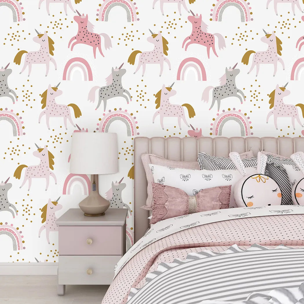 Transform your child's room into a magical wonderland with this adorable pink unicorn wallpaper! Self-adhesive and waterproof, this formaldehyde-free vinyl wallpaper is incredibly easy to install and will stand the test of time. Just peel and stick to bring a captivating atmosphere to your home!
