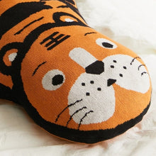Load image into Gallery viewer, Add a wild touch to your kid&#39;s bedroom with this knitted tiger pillow! Its cool knitted design and 100% cotton material with cotton filling provide durability and comfort. The removable and washable feature makes it easy to keep clean. Can you hear the roars? 
