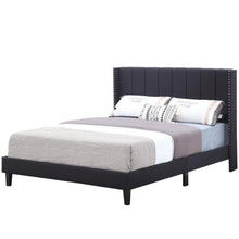 Load image into Gallery viewer, Transform your kid&#39;s bedroom into a stylish haven with this sophisticated Upholstered Black Platform Bed Frame. Featuring a sturdy construction, easy assembly, and luxurious pattern stitching, this bed will stand the test of time. Enjoy a restful sleep thanks to the interior steel framework and dense foam padding for comfort and longevity. Get ready for your bedroom makeover!  Full Size Dimensions 78&quot;L x 59&quot;W x  46.50&quot;H: Weight (lbs) 65.00.
