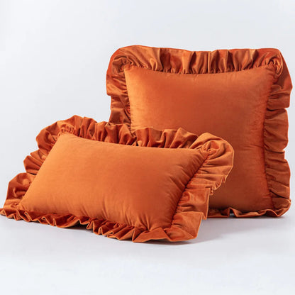 Elevate your child's bedroom or playroom with a one-of-a-kind infusion of modern, vibrant decoration using this orange ruffled throw pillow cover. Crafted from luxurious velvet, this decorative accent provides ultimate comfort and adds a chic touch to any room. Enhance your space with this exceptional accessory.