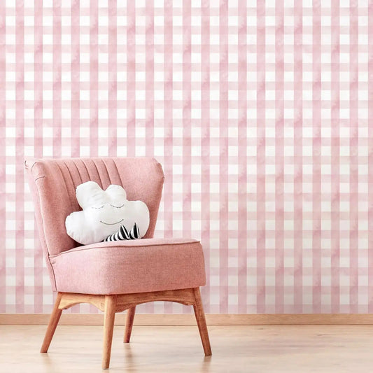 Enhance your child's bedroom or playroom with the beautiful pink Gingham wallpaper. This unique addition will transform the space into a durable and functional area, providing inspiration and delight.