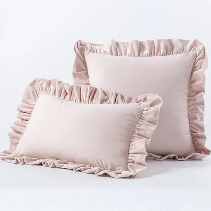 Elevate the playfulness and character of your kid's bedroom or playroom with this one-of-a-kind pink ruffled throw pillow cover. Made from plush velvet, this charming accessory adds a touch of luxury and flair. Create a snug and trendy atmosphere in your space by adding this extraordinary accent.