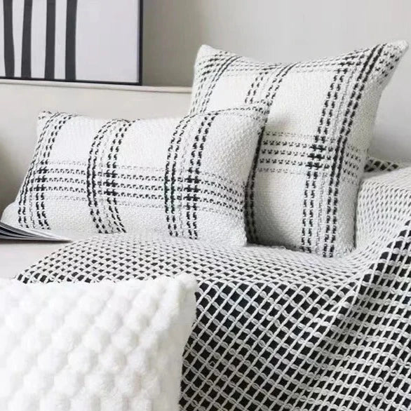 Looking for a little something to spruce up your kid's bedroom? Look no further than this white plaid pillow cover - handcrafted and woven to perfection! Made with a cozy blend of polyester and cotton. Pillow inserts not included.Sizes 17.75 x 17.75 inches (45 x 45cm). 11.81 x 19.68 inches (30 x 50cm). 19.68 x 19.68 inches (50 x 50cm) .