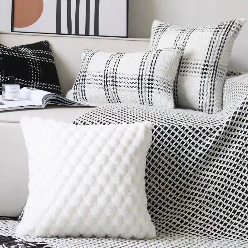 Looking for a playful touch to add to your kid's bedroom? Look no further than our White Plush Pillow Cover! Made with a blend of polyester and cotton, this handmade woven cover is the perfect addition to any room. Pillow Inserts not included.