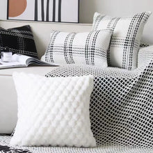 Load image into Gallery viewer, Looking for a playful touch to add to your kid&#39;s bedroom? Look no further than our White Plush Pillow Cover! Made with a blend of polyester and cotton, this handmade woven cover is the perfect addition to any room. Pillow Inserts not included.
