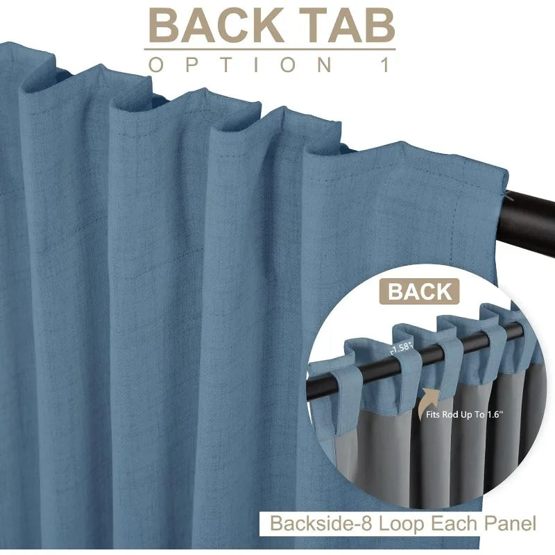 Transform your child's bedroom into a sleep haven with these 100% Blackout curtain panels. Featuring a natural, organic, and textured look, they'll perfectly complement any interior style. Get creative with styling options - choose between Back Tab and Rod pocket styles. Each panel boasts 8 back loops and a 3" rod pocket top, fitting most standard rods with ease.