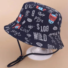 Load image into Gallery viewer, Unleash your little one&#39;s imagination with this black cotton robot bucket hat, made for babies and toddlers alike!
