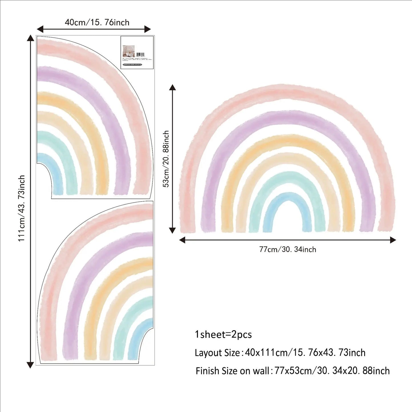 Let your kids' imaginations soar with this whimsical, watercolor-style rainbow wall decal! Made of lightweight, durable PVC that's easy to clean and won't fade or curl over time, it's sure to be the perfect touch for any bedroom or playroom. Add a splash of color and fun to your wall! This wall decal comes in multiple sizes.