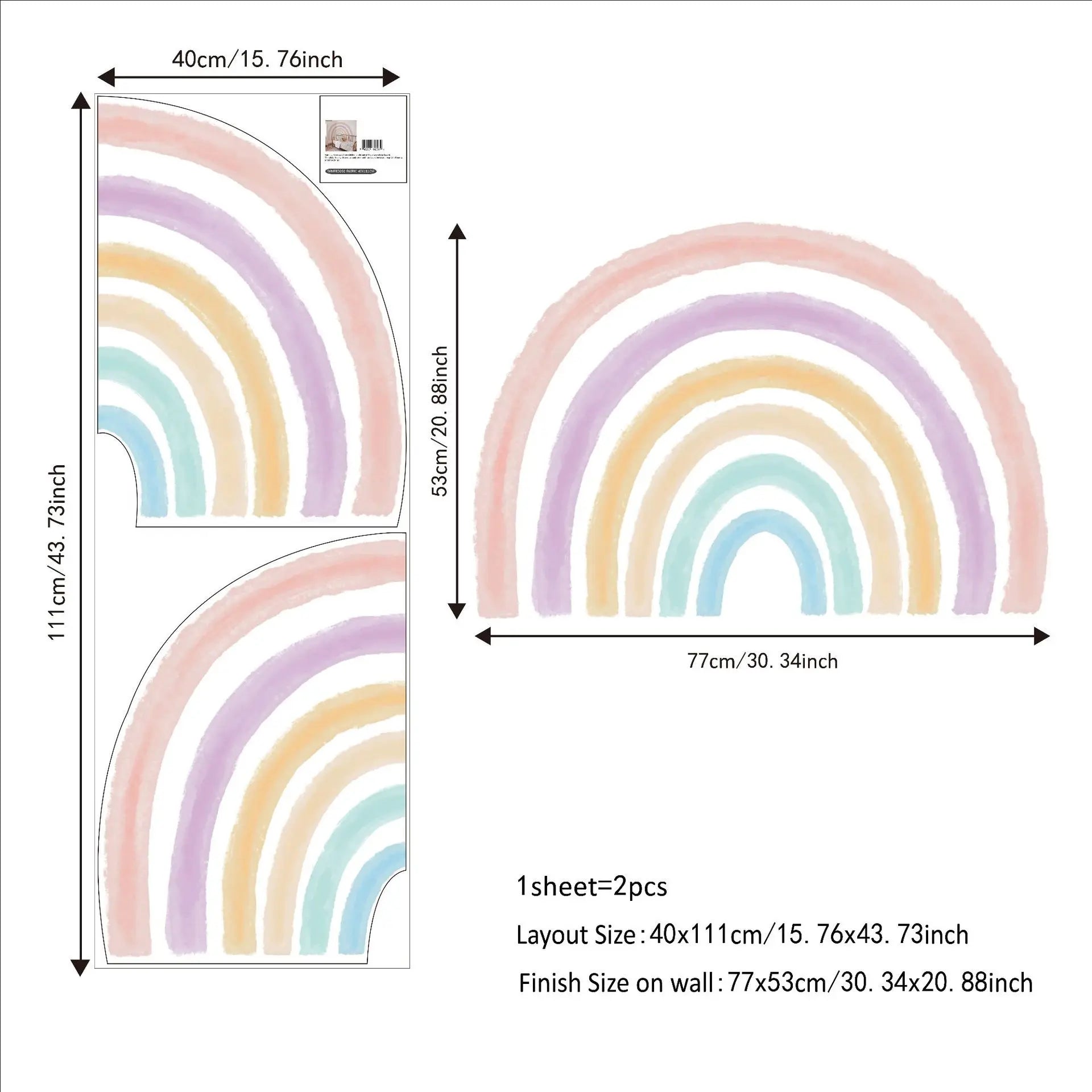 Let your kids' imaginations soar with this whimsical, watercolor-style rainbow wall decal! Made of lightweight, durable PVC that's easy to clean and won't fade or curl over time, it's sure to be the perfect touch for any bedroom or playroom. Add a splash of color and fun to your wall! This wall decal comes in multiple sizes.