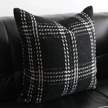 Load image into Gallery viewer, This handmade black plaid pillow cover is the perfect addition to your kids&#39; bedroom! Made with a blend of polyester and cotton, it&#39;s both stylish and durable for your little ones. Sizes:&lt;/strong. 17.75 x 17.75 inches (45 x 45cm). 11.81 x 19.68 inches (30 x 50cm). 19.68 x 19.68 inches (50 x 50cm)
