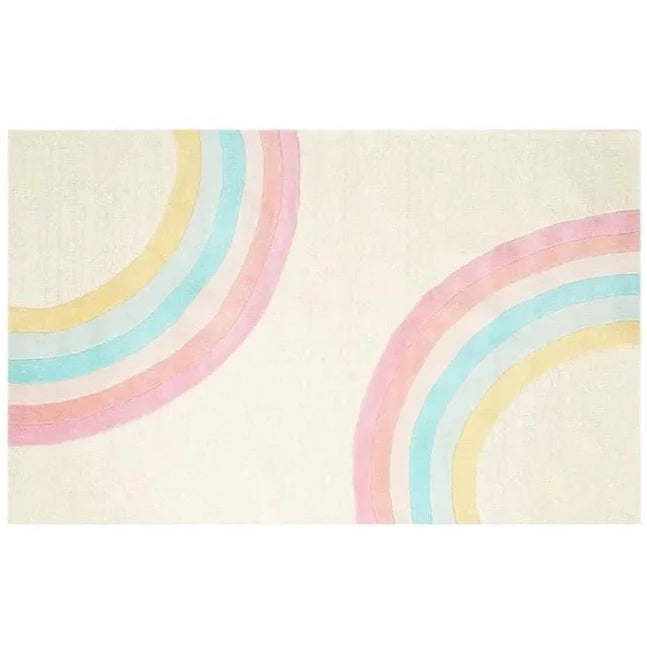 Brighten any room with this plush fluffy rainbow rug. Its vibrant colors and soft texture make it a perfect addition to your child's bedroom or nursery. It is available in multiple sizes, making it easy to choose the perfect fit for your space.   SIZES 23.62 x 35.43 inches (60cm x 90cm) | 1.96ft. x 2.95ft. 31.49 x 62.99 inches (80cm x 160cm) | 2.62ft. x 5.24ft. 39.37 x 47.24 inches (100cm x 120cm) | 3.28ft. x 3.93ft. 39.37 x 62.99 inches (100cm x 160cm) | 3.28ft. x 5.24ft.