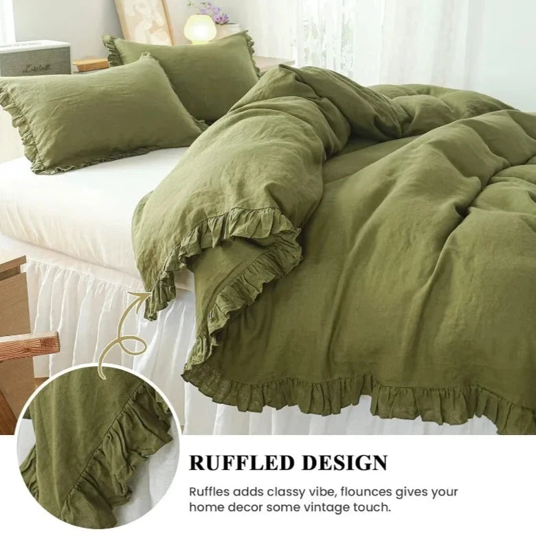 Olive Green Vintage French Linen Duvet Cover Set | Multiple Sizes