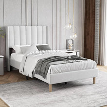 Load image into Gallery viewer, Transform your child&#39;s room into a cozy and stylish retreat with our Linen Bed Frame with Headboard! Available in multiple sizes, it&#39;s the perfect addition to their growing bedroom. With its sturdy construction and elegant design, your child will sleep soundly and wake up feeling refreshed, ready to take on the day. Give them the gift of a comfortable and beautiful bed frame that will last for years to come!&nbsp;

