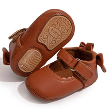 Load image into Gallery viewer, Introducing our adorable butterfly-knot Mary Jane Baby Shoes, perfect for princesses from newborn to 18 months! With a non-slip sole, your little one will stay safe and stylish. Available in multiple colors and sizes.
