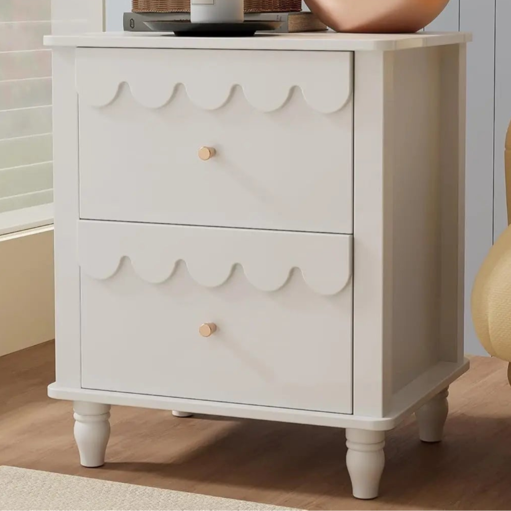 White Scalloped Nightstand