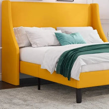 Load image into Gallery viewer, Super cool and comfi bedframe in yellow for your kids or teens bedroom. Transform their bedroom into a vibrant and cozy space with our stylish yellow bed frame. Give them a comfortable and fun place to rest and unwind in while adding a splash of color to their room.
