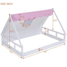Load image into Gallery viewer, Introduce your child to the thrill of camping with this White and Pink Tent Floor Bed. Crafted with durable materials, this comfortable sleeping area is shaped like a tent and doubles as a play area, allowing your child to unleash their imagination.  Dimension: 78.7&quot;L x 57.5&quot;W x 55.5&quot;H Size: Full
