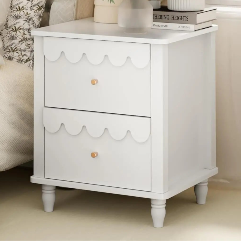 White Scalloped Nightstand