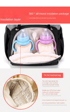 Load image into Gallery viewer, Expertly designed for busy parents, the Navy Blue Multifunctional Diaper Bag includes a thermal pocket to keep temperature-sensitive items safe and secure on the go. With this feature, you can rest assured that your baby&#39;s food, bottles, or medication will stay at the right temperature, no matter where you are or how long you&#39;re out.
