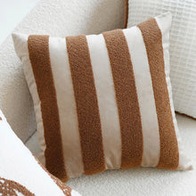 Load image into Gallery viewer, Transform your child&#39;s bedroom or playroom into a cozy and stylish sanctuary with our stunning brown and white striped embroidered pillow case! Let the warm earth tones and elegant stripes add a touch of luxury to their space, making it the perfect place to relax and play.
