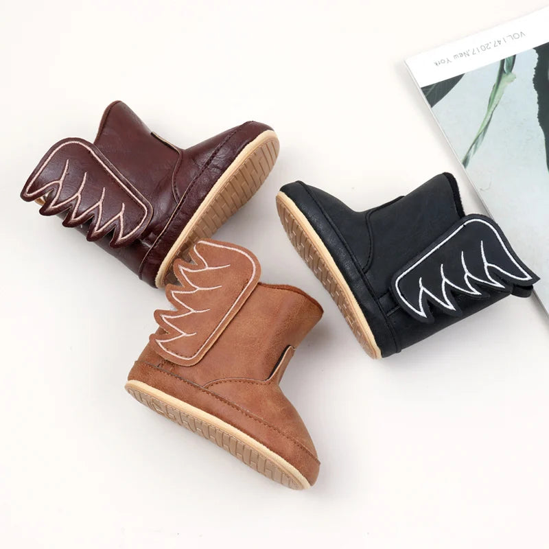 Designed with both style and comfort in mind, these baby wing boots are perfect for your little one from the moment they are born up to 18 months old. With multiple sizes and colors available, you'll have a pair for every occasion. Not only will they keep your baby's feet warm and cozy, but they'll also add a touch of fashion to their outfit. Expertly crafted with high-quality materials, these boots are durable and long-lasting, making them a practical choice for any parent.