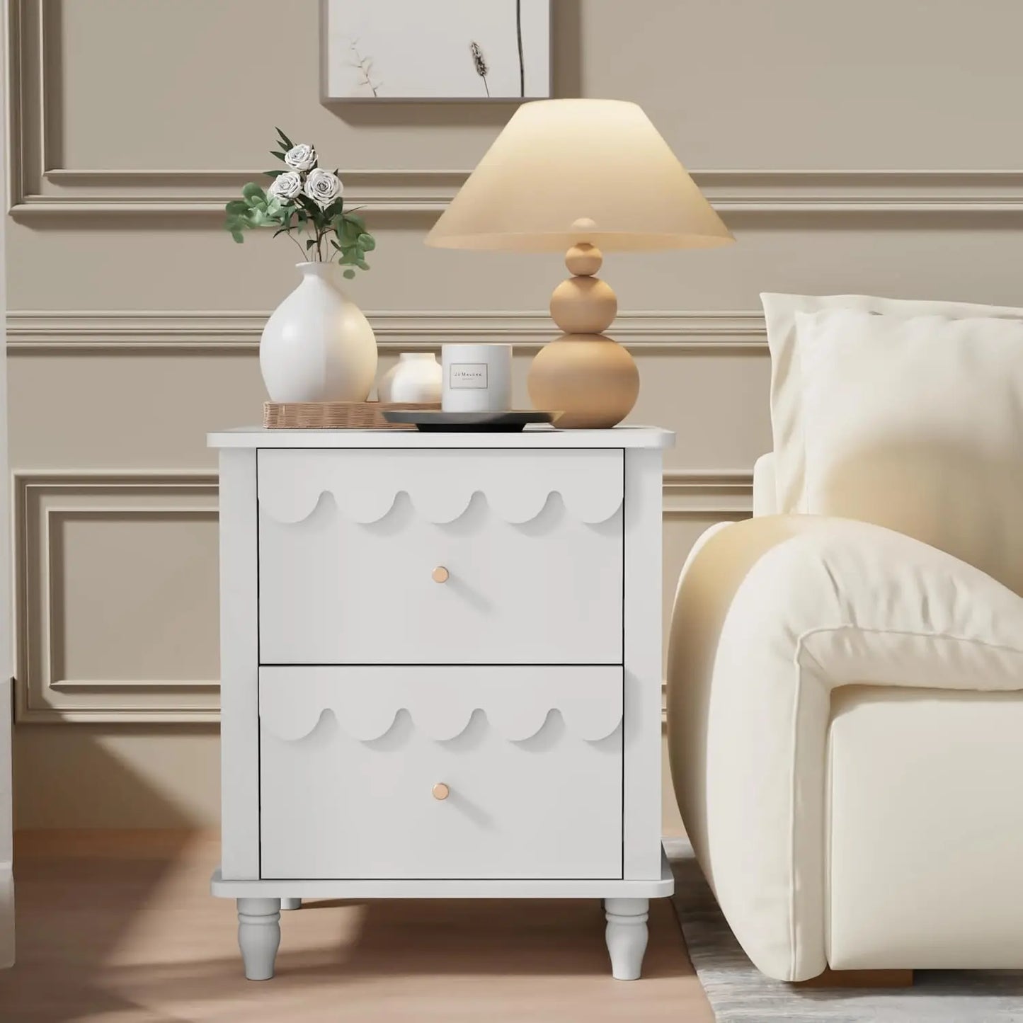 White Scalloped Nightstand