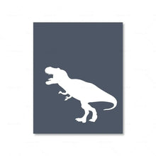 Load image into Gallery viewer, dark grey and white t-Rex. Transform your child&#39;s bedroom or playroom with our sensational Dinosaur Art on Canvas! Choose from a range of sizes to perfectly fit any space. Please note, frame is not included. Our waterproof ink and spray painting technics ensure a long-lasting and vibrant piece of art. All artworks are carefully shipped in a tube for convenience and protection.
