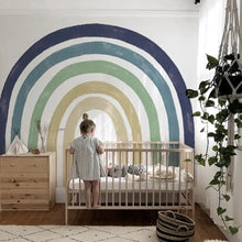 Load image into Gallery viewer, Transform your child&#39;s bedroom with the vibrant and versatile Blue green and khaki Rainbow Wall Decal. Available in multiple sizes, this peel and stick decal is made of high-quality adhesive fabric that is waterproof and easy to install. Its eco-friendly and non-toxic material ensures a safe and odorless environment for your little ones. Elevate the style and charm of your home with this must-have wall decal.

