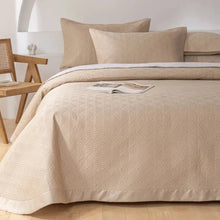 Load image into Gallery viewer, Enhance the comfort and style of your child&#39;s bedroom with our premium taupe Tencel queen bedspread set. The silky, soft touch of the Tencel fabric creates a cozy and inviting sleep environment for your queen size bed. This 3-piece set is the perfect addition for a luxurious experience.  Quilt (Bedspreads): 96 x 98 inches (245 x 250 cm) Pillowcases/Pillow shams: 19 x 29 inches (48 x74 cm) Pillow inserts not included
