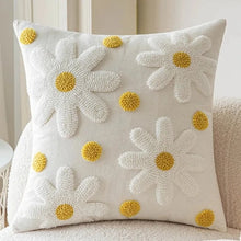 Load image into Gallery viewer, This pillow cover is basically the bee&#39;s knees with its adorable daisy design and soft polyester/cotton material. Oh, and did we mention it&#39;s both removable? Winning. And let&#39;s not forget about the tufted detail, for an extra touch of pizzazz. Pillow insert not included.&nbsp;
