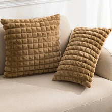 Load image into Gallery viewer, Indulge in the luxurious comfort of our Plush Geometric Pillow Case, available in multiple sizes for your child&#39;s bedroom or playroom. Imbued with a sophisticated light brown hue, it adds a touch of opulence to any space. Elevate your child&#39;s décor with this exquisite piece, crafted with the utmost care and attention to detail.
