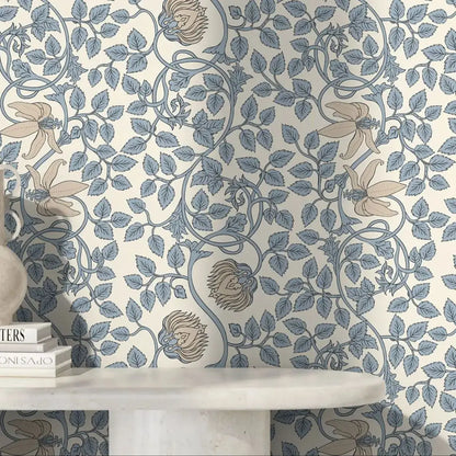 Blue and Beige Floral Wallpaper