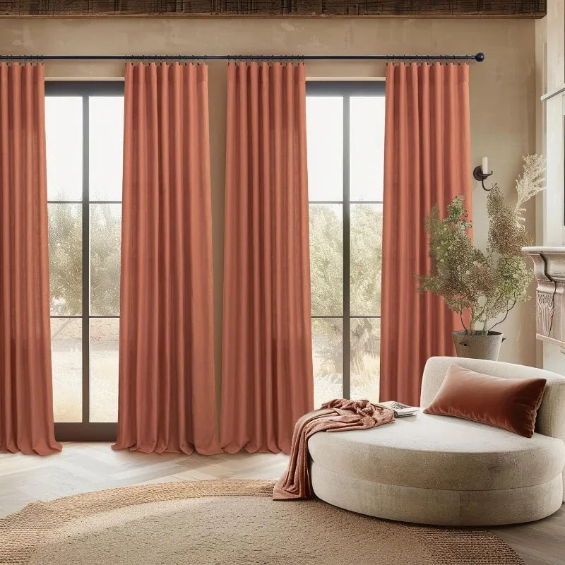 Terra-cotta Sheer Linen Blend Curtain Set