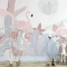 Load image into Gallery viewer, Bring the tropics into your home with this strikingly beautiful flamingo mural! With extra-thick paint that won&#39;t be damaged by water, static, fire, or mold, it&#39;s a safe and sustainable wall decor choice that&#39;ll stand the test of time. So, let your kids safely explore their wild side with this vibrant mural! Glue-paste not included.
