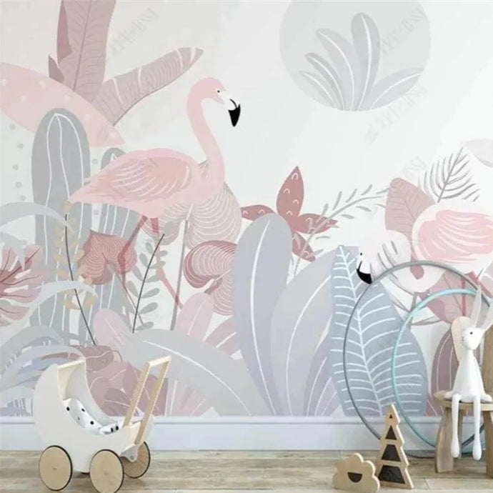 Bring the tropics into your home with this strikingly beautiful flamingo mural! With extra-thick paint that won't be damaged by water, static, fire, or mold, it's a safe and sustainable wall decor choice that'll stand the test of time. So, let your kids safely explore their wild side with this vibrant mural! Glue-paste not included.