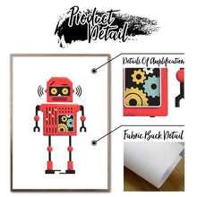 Load image into Gallery viewer, Spruce up your little one&#39;s bedroom or playroom with some groovy robot-themed canvas wall art! Multiple sizes available to suit your space, frame not included. &quot;It&#39;s time to give your child&#39;s room a tech-savvy makeover! These funky robot designs will add a playful touch to any bedroom or playroom. Mix and match sizes to fit your unique space (frames not included, but your child&#39;s imagination is!).&quot;
