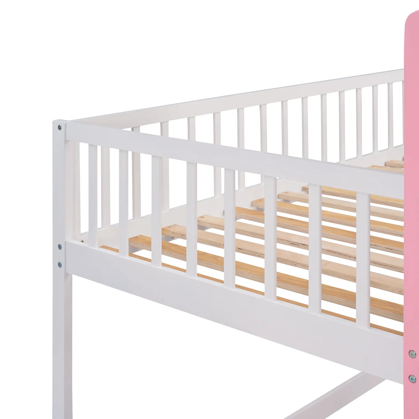 This pink castle bed is perfect for up-leveling your child's bedroom. Its delicate and gorgeous pattern design adds an artistic atmosphere to your home while providing a fun and safe environment for your child to explore their imagination. This bunk bed has guardrails and a safe ladder, so your little one can easily get in and out of bed.