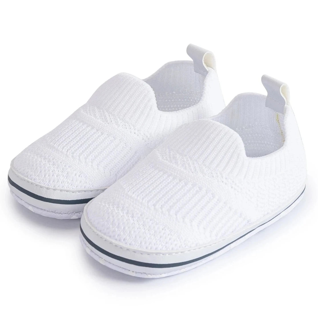 Easily breathable and featherlight infant shoes in shades of pink, white, and grey; perfect for newborns up to 18 months of age.