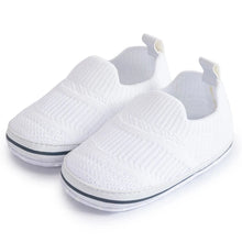 Load image into Gallery viewer, Easily breathable and featherlight infant shoes in shades of pink, white, and grey; perfect for newborns up to 18 months of age.
