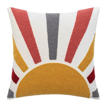 Load image into Gallery viewer, Decorate your children&#39;s bedroom with this stylish sunshine embroidered pillow cover! It is crafted to be soft and comfortable while being stylish enough to be a great addition to the room. Its embroidered pattern adds a touch of hapiness to your nursery or kids&#39; bedroom.   Size: 17.71. x 17.71 inches (45 x 45cm) Material: Cotton and Polyester Technics: Woven Open: Zipper Method: Cold water washed by hand Package included: 1 pillow case Pillow insert (Filling) not included

