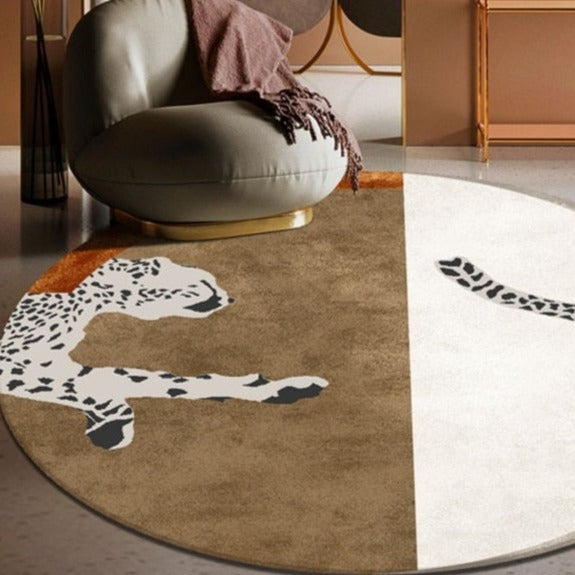 Spice up your kid's room with this modern cheetah rug! Crafted from polyester fiber, this eye-catching round rug is perfect to liven up any bedroom. Soft and comfortable to the touch, it comes in multiple colors to create a wild and adventurous atmosphere that’ll last for years to come. Make your child’s room a place of wonder and exploration!