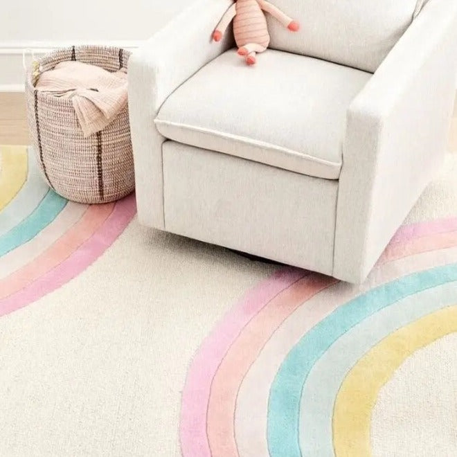 Brighten any room with this plush fluffy rainbow rug. Its vibrant colors and soft texture make it a perfect addition to your child's bedroom or nursery. It is available in multiple sizes, making it easy to choose the perfect fit for your space.   SIZES 23.62 x 35.43 inches (60cm x 90cm) | 1.96ft. x 2.95ft. 31.49 x 62.99 inches (80cm x 160cm) | 2.62ft. x 5.24ft. 39.37 x 47.24 inches (100cm x 120cm) | 3.28ft. x 3.93ft. 39.37 x 62.99 inches (100cm x 160cm) | 3.28ft. x 5.24ft.