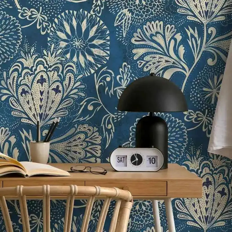 Experience the magic of our teal blue vintage flower wallpaper in your children's bedroom or playroom. Waterproof, moisture-proof, mold-proof, and sound-absorbing for a durable and functional addition to any space!