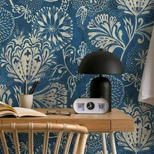 Load image into Gallery viewer, Experience the magic of our teal blue vintage flower wallpaper in your children&#39;s bedroom or playroom. Waterproof, moisture-proof, mold-proof, and sound-absorbing for a durable and functional addition to any space!
